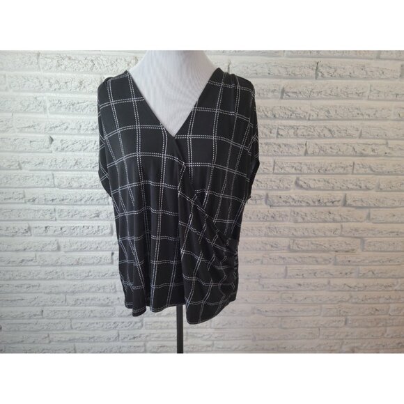 Liz Claiborne Womens Top XXL Plus Sleeveless Wrap Checkerboard Plaid PLA26E - Picture 1 of 8